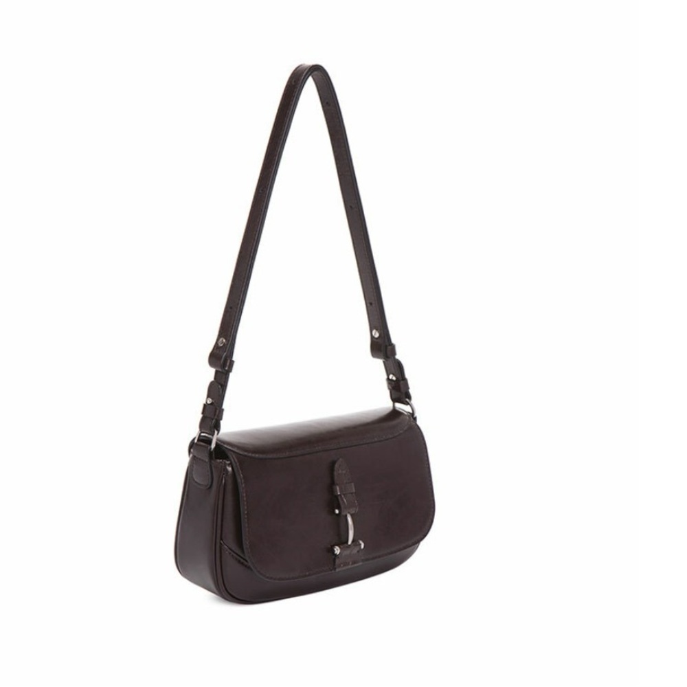 Korean trending brand Loeuvre Dark Brown Leather Shoulder Bag - Picture 3 of 9
